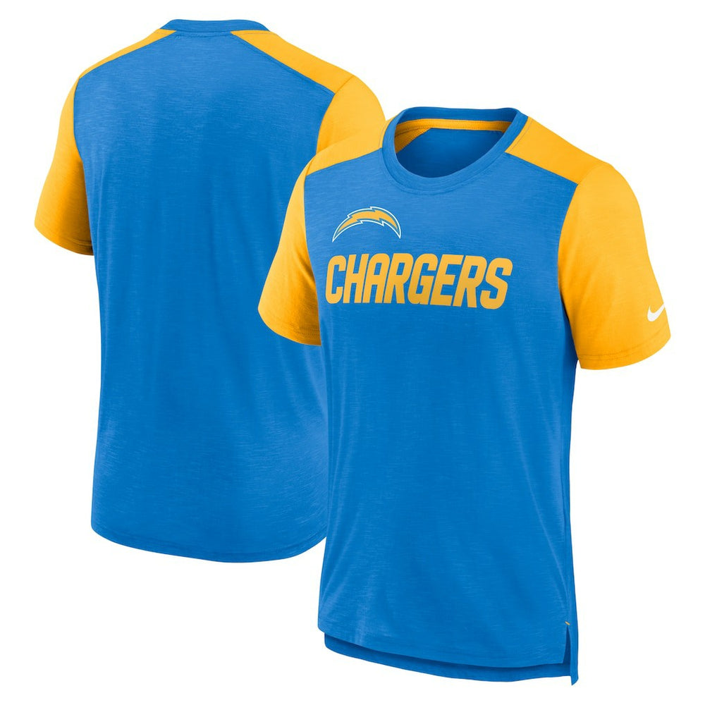 Los Angeles Chargers Color Block Team Name T-Shirt Heathered Powder Blue/Heathered Gold