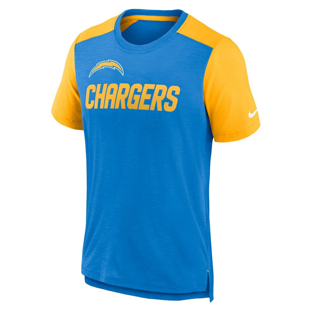 Los Angeles Chargers Color Block Team Name T-Shirt Heathered Powder Blue/Heathered Gold