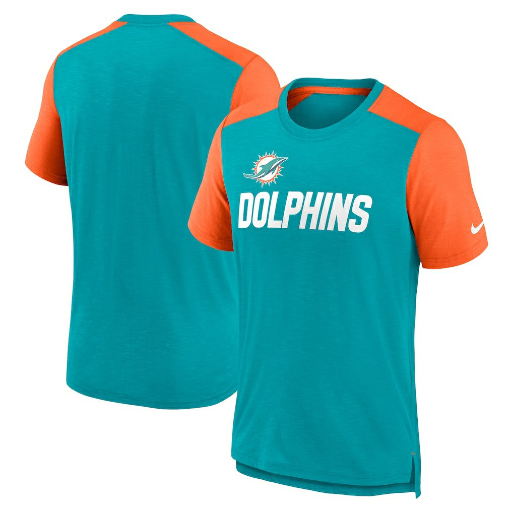 Miami Dolphins Color Block Team Name T-Shirt Heathered Aqua/Heathered Orange