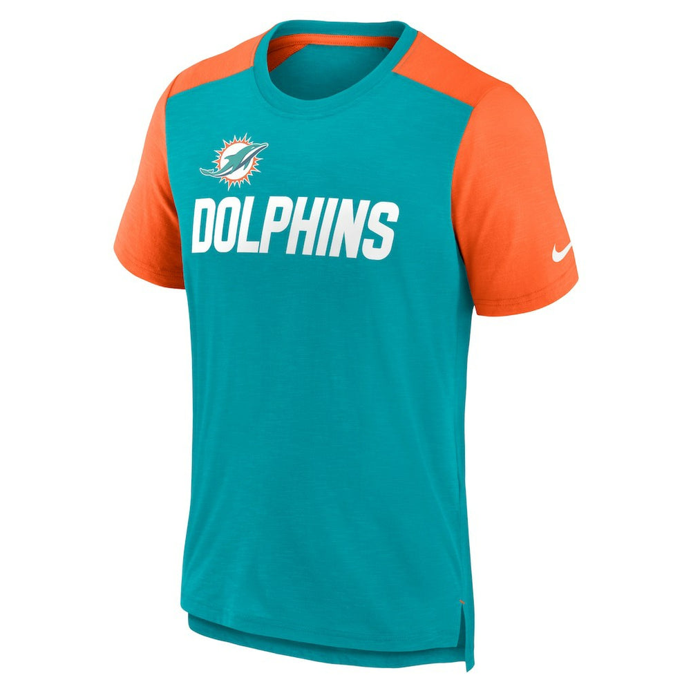 Miami Dolphins Color Block Team Name T-Shirt Heathered Aqua/Heathered Orange