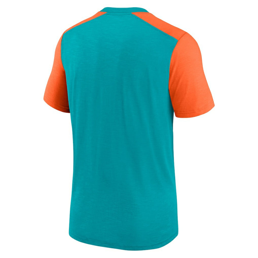 Miami Dolphins Color Block Team Name T-Shirt Heathered Aqua/Heathered Orange