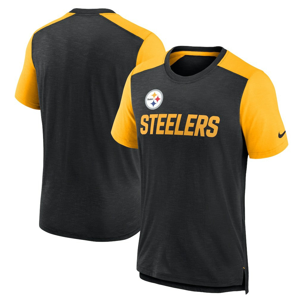 Pittsburgh Steelers Color Block Team Name T-Shirt Heathered Black/Heathered Gold