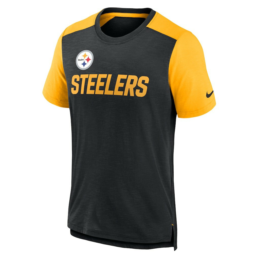 Pittsburgh Steelers Color Block Team Name T-Shirt Heathered Black/Heathered Gold