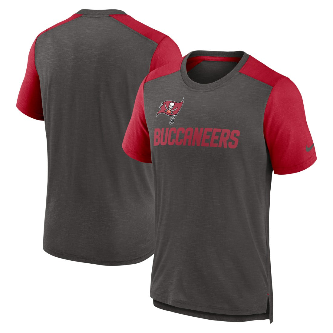 Tampa Bay Buccaneers Color Block Team Name T-Shirt Heathered Pewter/Heathered Red