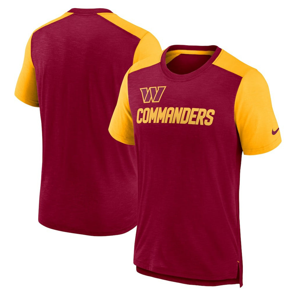 Washington Commanders Color Block Team Name T-Shirt Heathered Burgundy/Heathered Gold