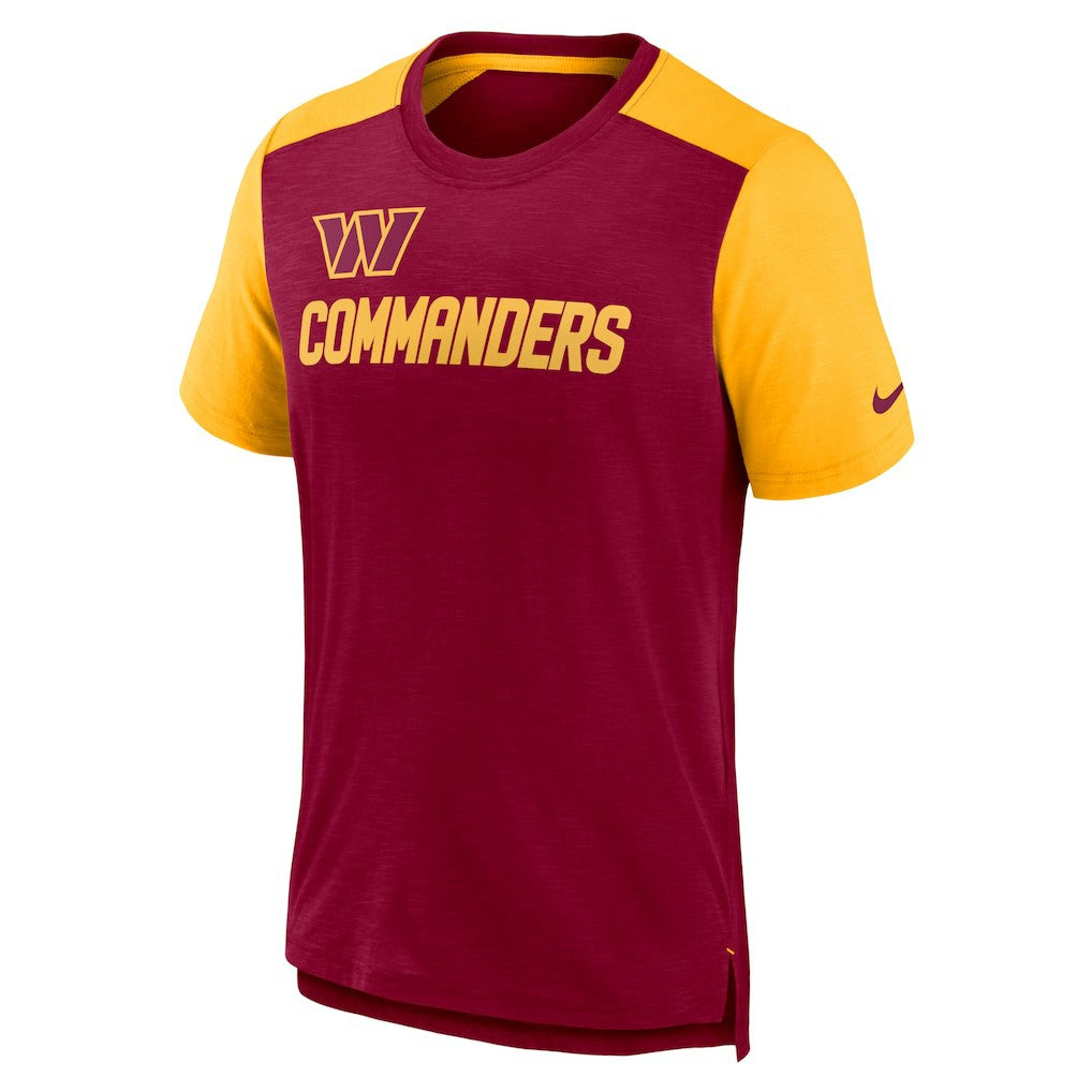 Washington Commanders Color Block Team Name T-Shirt Heathered Burgundy/Heathered Gold