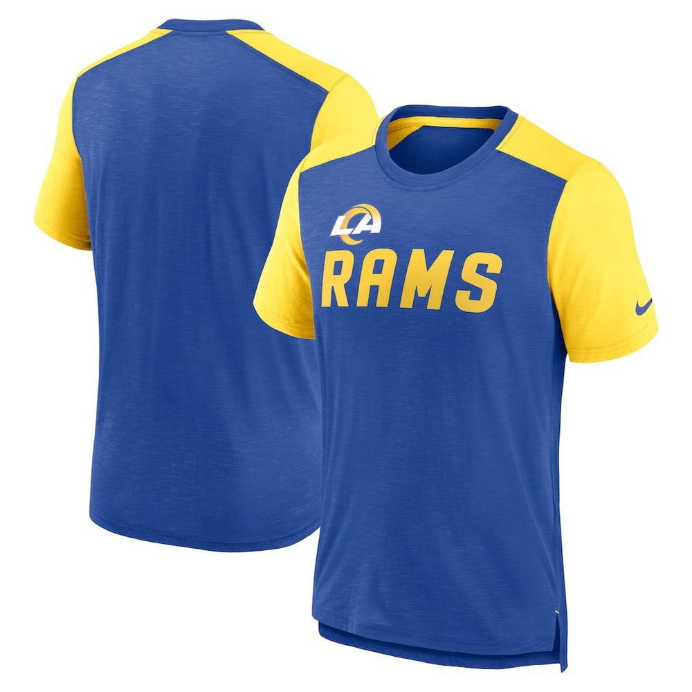 Los Angeles Rams Color Block Team Name T-Shirt Heathered Royal/Heathered Gold