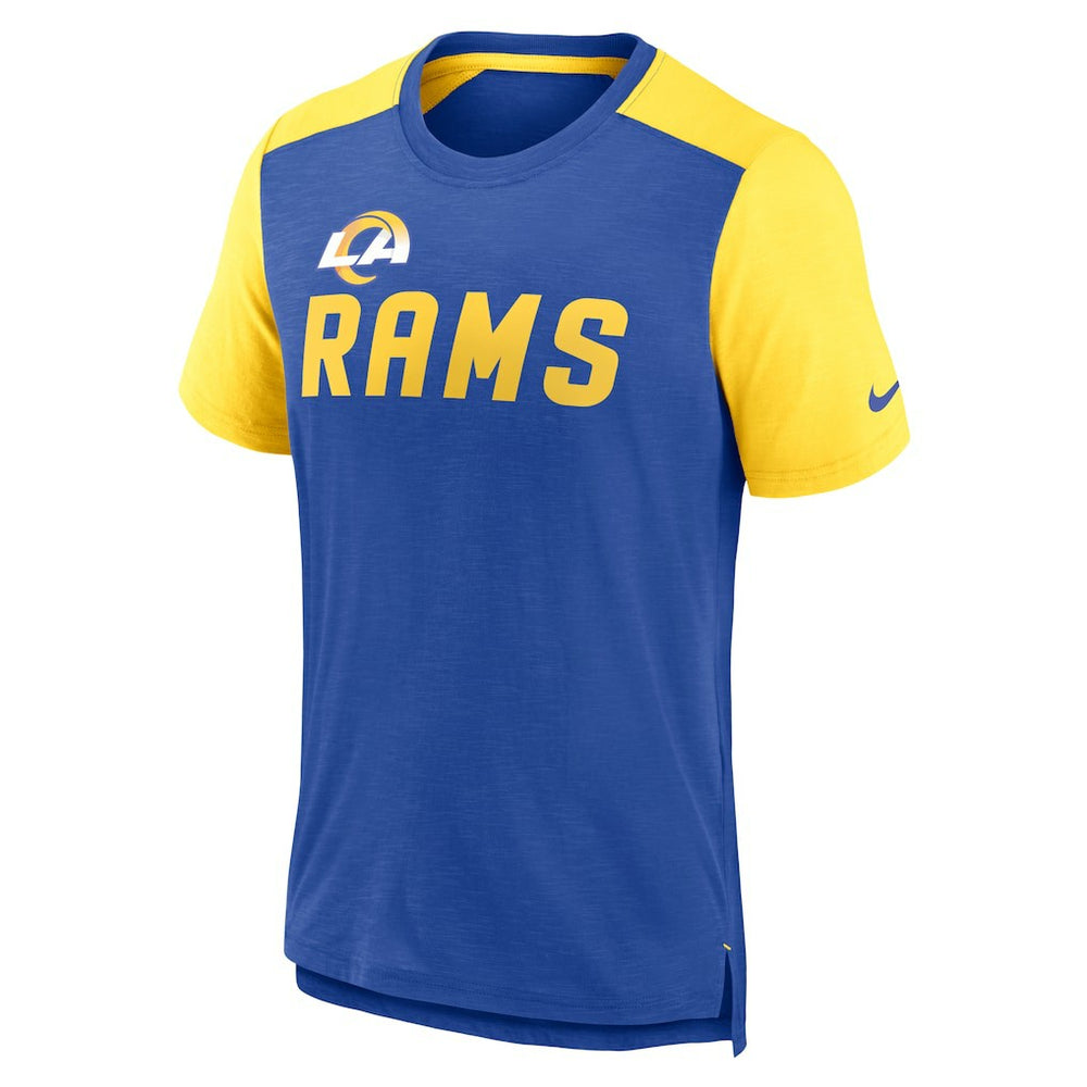 Los Angeles Rams Color Block Team Name T-Shirt Heathered Royal/Heathered Gold