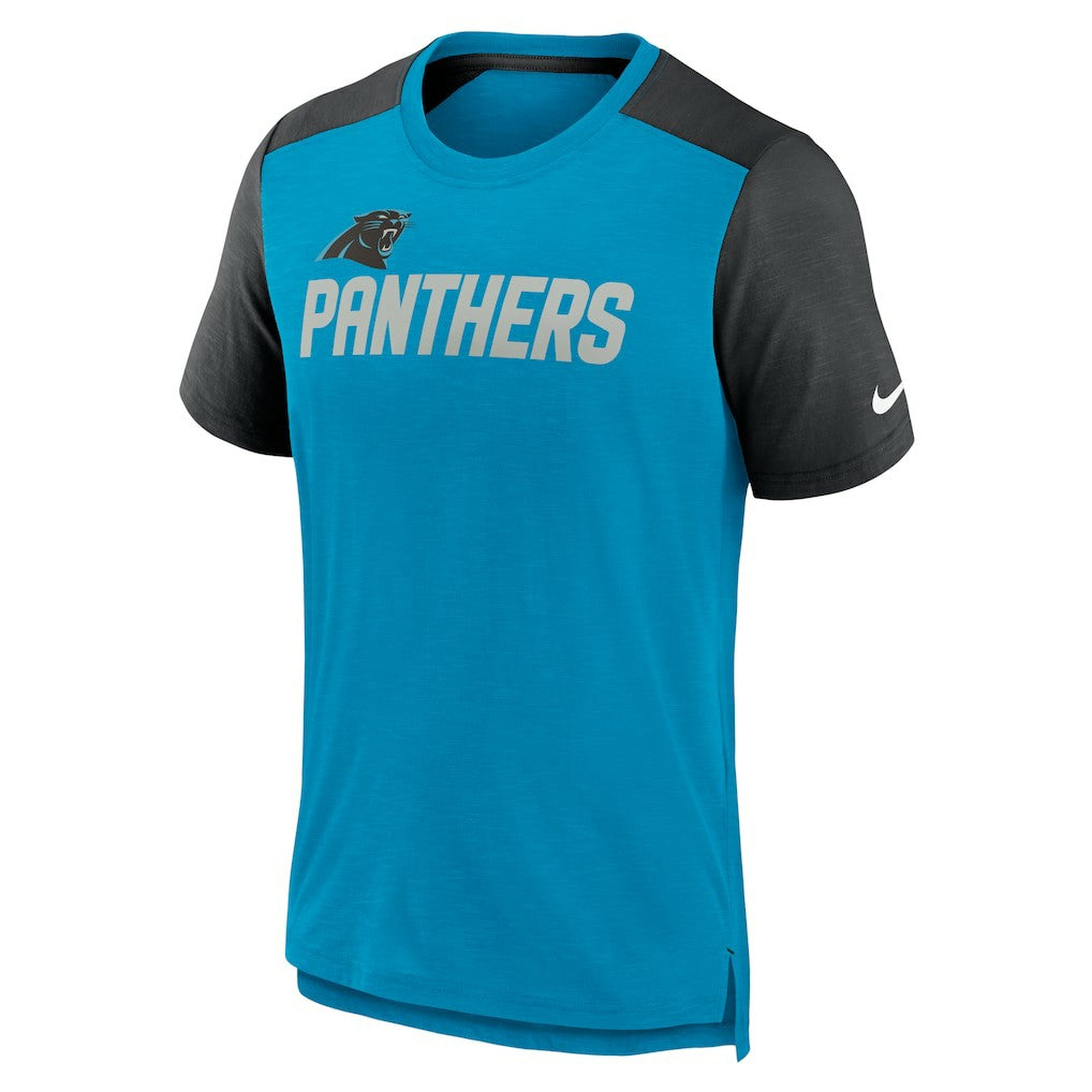 Carolina Panthers Color Block Team Name T-Shirt Heathered Blue/Heathered Black