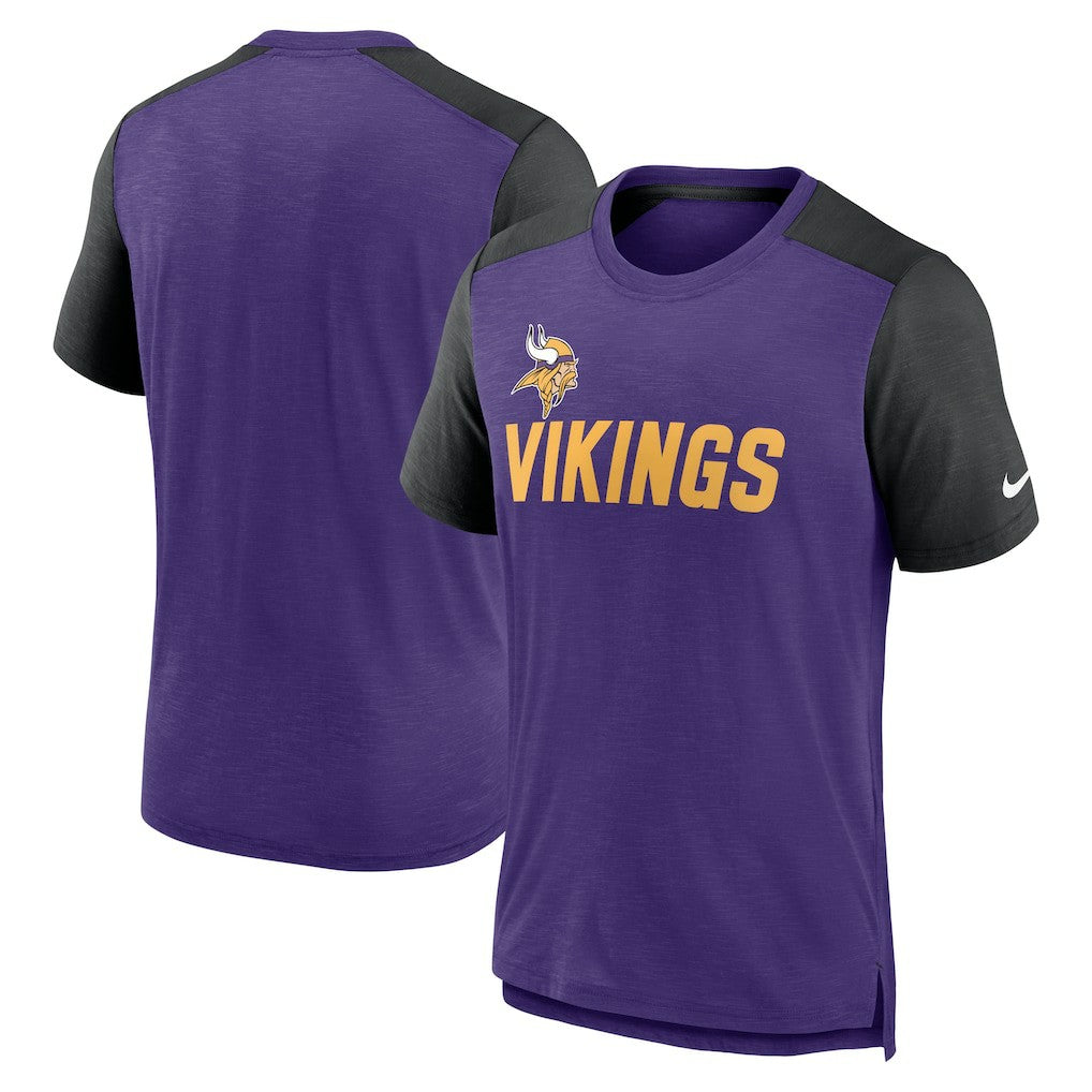 Minnesota Vikings Color Block Team Name T-Shirt Heathered Purple/Heathered Black