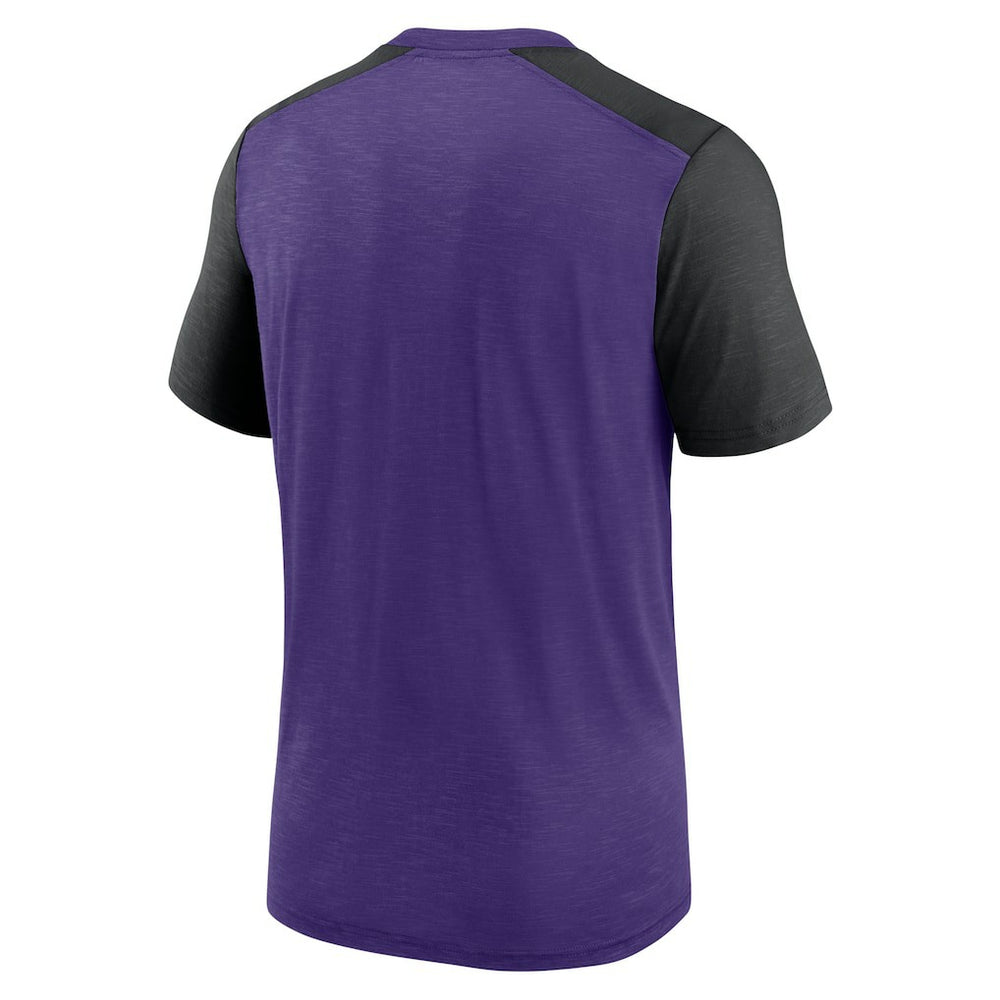 Minnesota Vikings Color Block Team Name T-Shirt Heathered Purple/Heathered Black