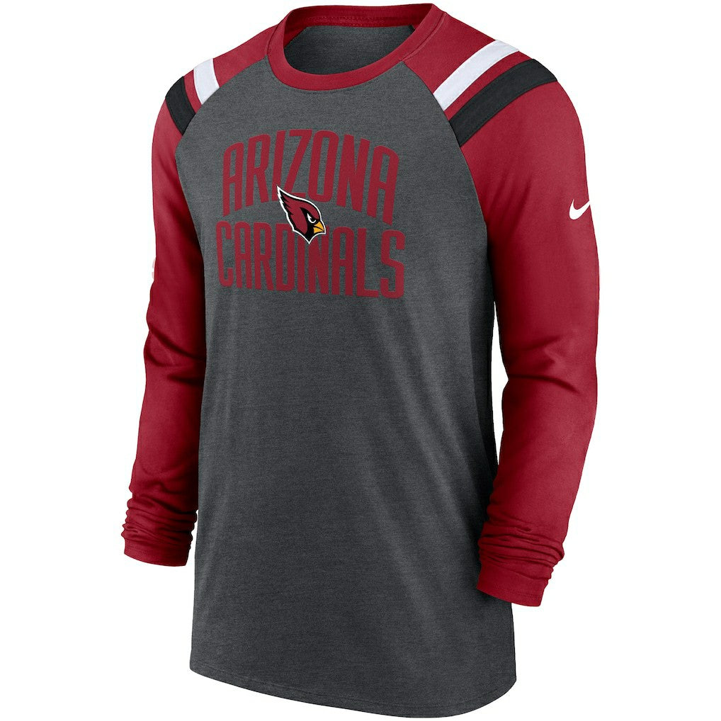 Arizona Cardinals Tri-Blend Raglan Athletic Long Sleeve Fashion T-Shirt Heathered Charcoal/Cardinal