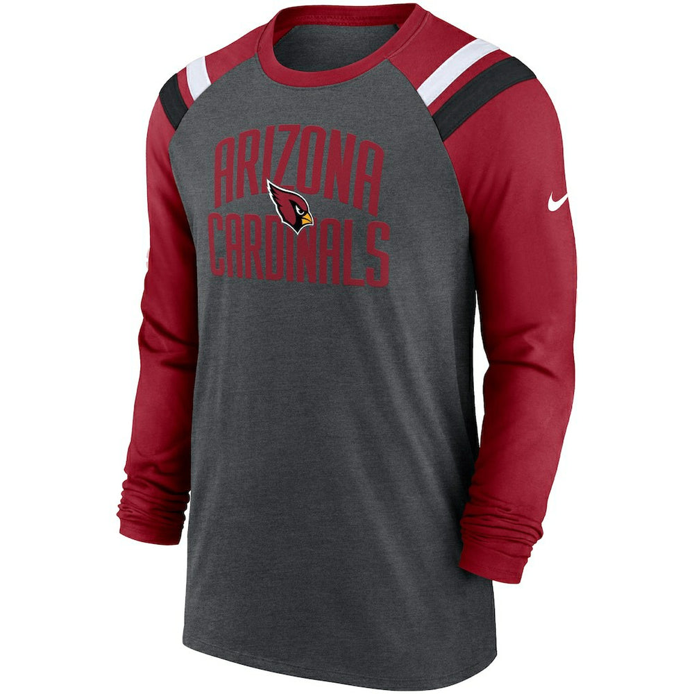 Arizona Cardinals Tri-Blend Raglan Athletic Long Sleeve Fashion T-Shirt Heathered Charcoal/Cardinal