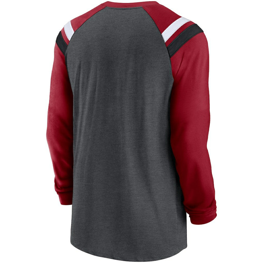 Arizona Cardinals Tri-Blend Raglan Athletic Long Sleeve Fashion T-Shirt Heathered Charcoal/Cardinal