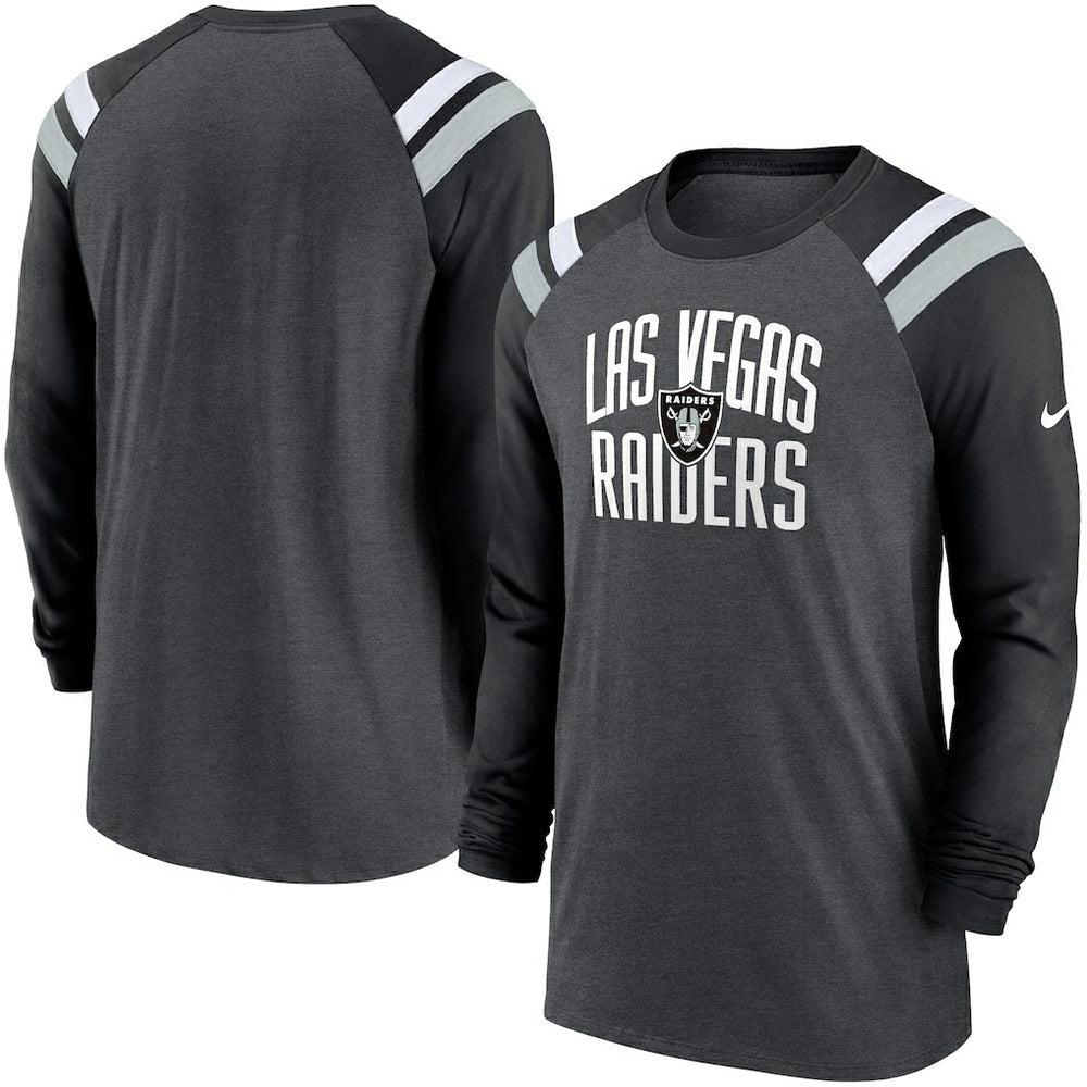 Las Vegas Raiders Tri-Blend Raglan Athletic Long Sleeve Fashion T-Shirt Heathered Charcoal/Black