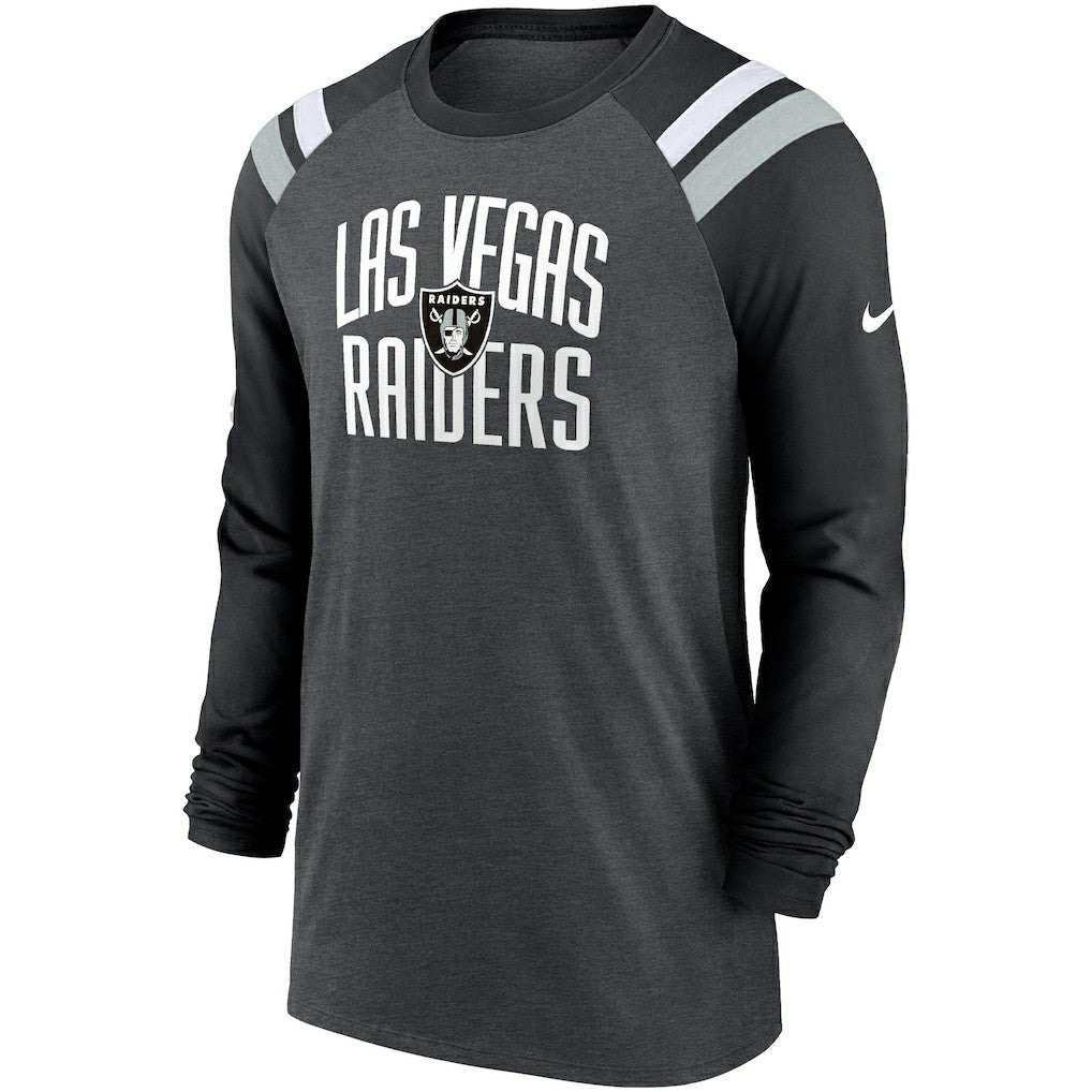 Las Vegas Raiders Tri-Blend Raglan Athletic Long Sleeve Fashion T-Shirt Heathered Charcoal/Black