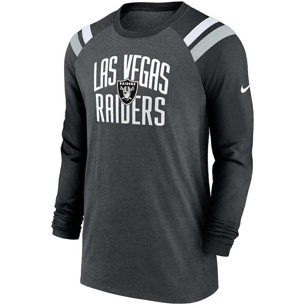 Las Vegas Raiders Tri-Blend Raglan Athletic Long Sleeve Fashion T-Shirt Heathered Charcoal/Black