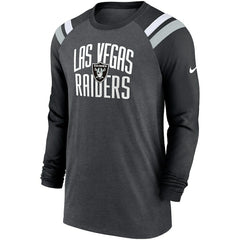 Las Vegas Raiders Tri-Blend Raglan Athletic Long Sleeve Fashion T-Shirt Heathered Charcoal/Black