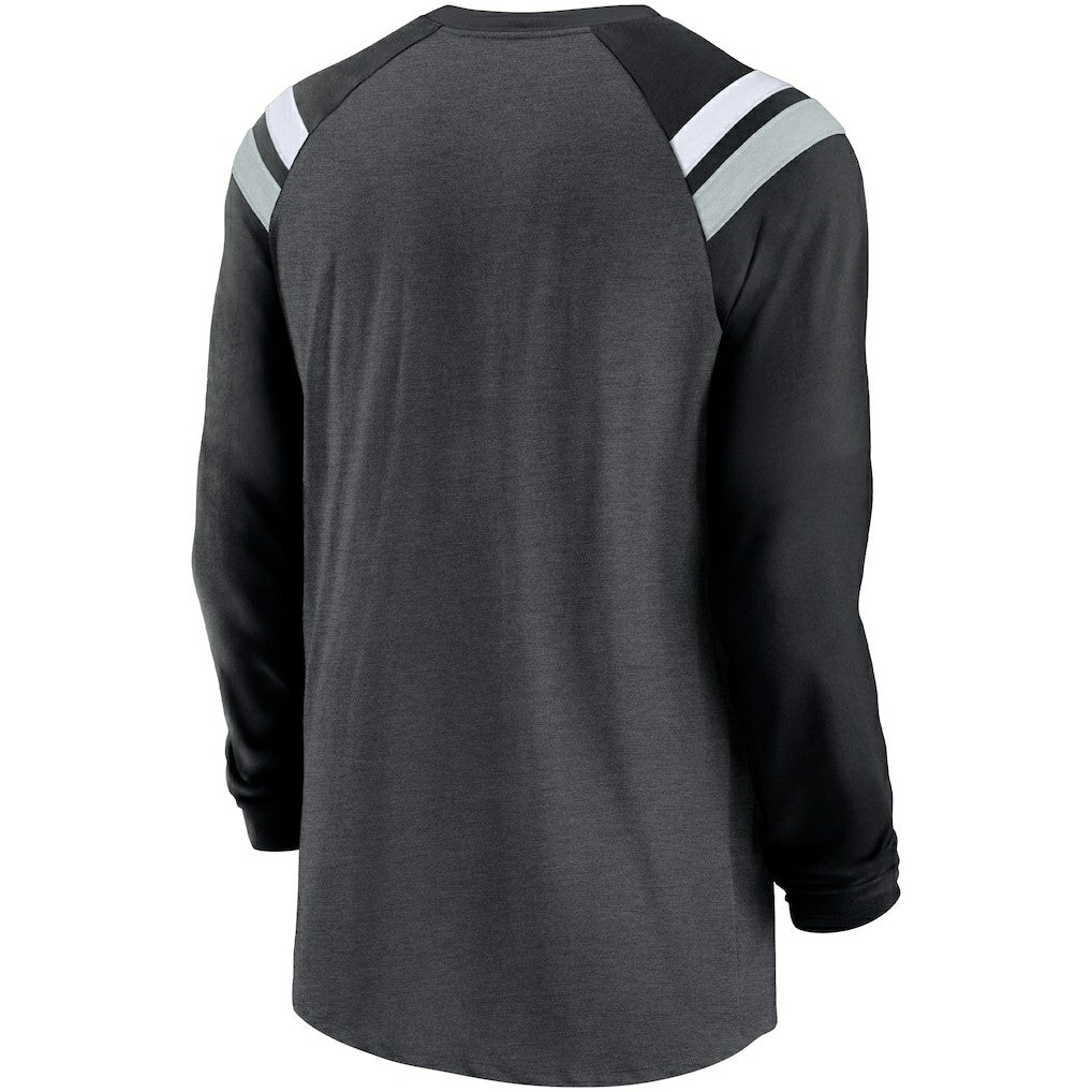 Las Vegas Raiders Tri-Blend Raglan Athletic Long Sleeve Fashion T-Shirt Heathered Charcoal/Black