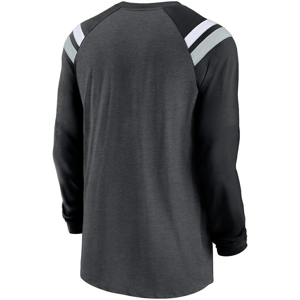 Las Vegas Raiders Tri-Blend Raglan Athletic Long Sleeve Fashion T-Shirt Heathered Charcoal/Black