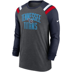 Tennessee Titans Tri-Blend Raglan Athletic Long Sleeve Fashion T-Shirt Heathered Charcoal/Navy