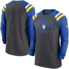 Los Angeles Rams Tri-Blend Raglan Athletic Long Sleeve Fashion T-Shirt Heathered Charcoal/Royal