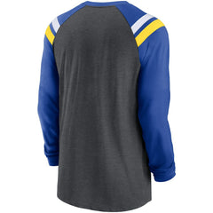 Los Angeles Rams Tri-Blend Raglan Athletic Long Sleeve Fashion T-Shirt Heathered Charcoal/Royal