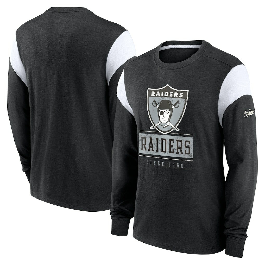 Oakland Raiders Rewind Playback Helmet Long Sleeve T-Shirt Heather Black