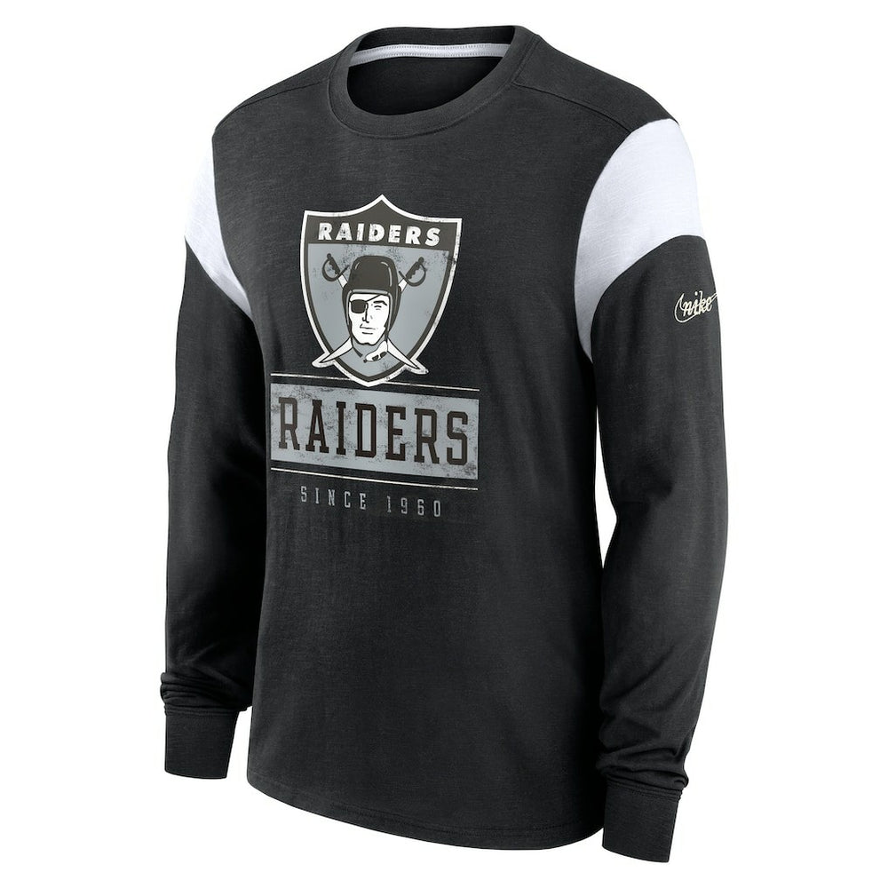Oakland Raiders Rewind Playback Helmet Long Sleeve T-Shirt Heather Black