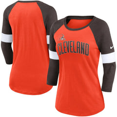 Cleveland Browns Women's Football Pride Slub 3/4 Raglan Sleeve T-Shirt Heathered Orange/Brown