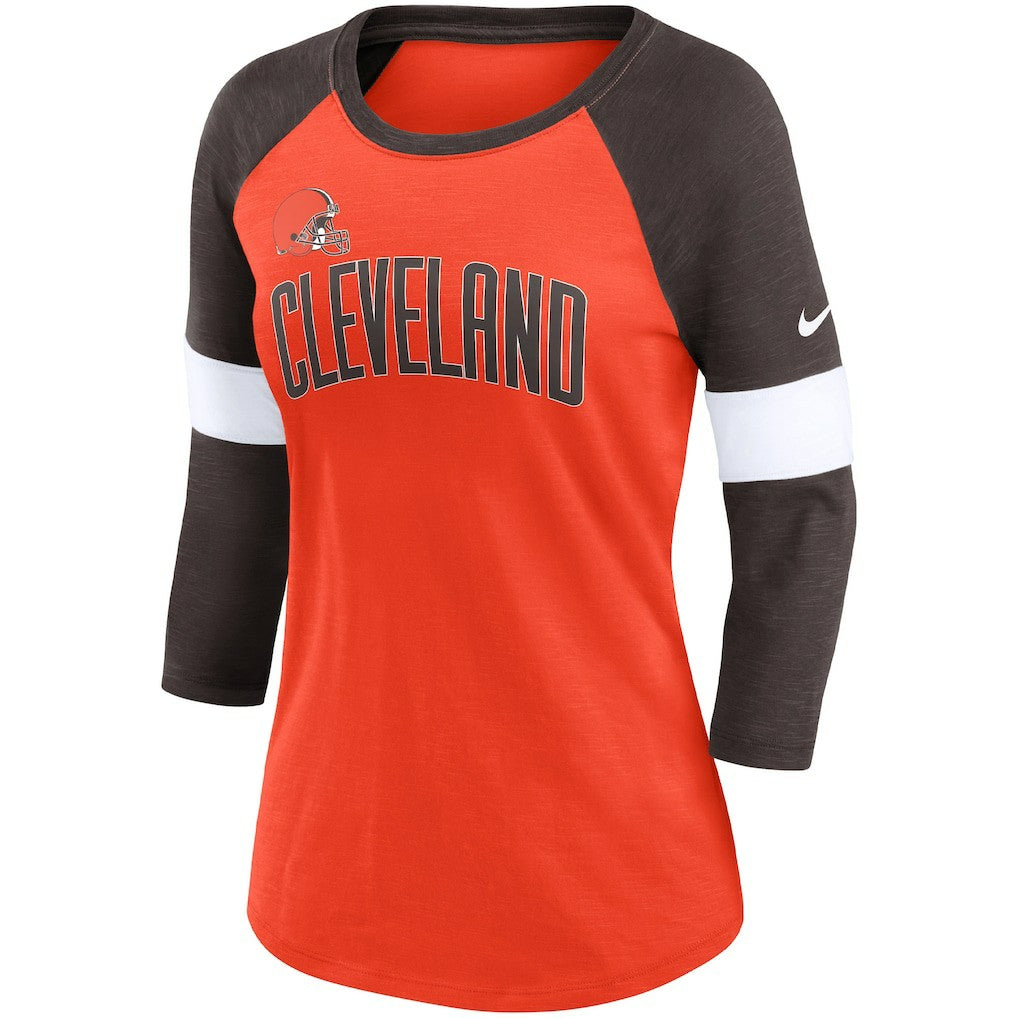 Cleveland Browns Women's Football Pride Slub 3/4 Raglan Sleeve T-Shirt Heathered Orange/Brown