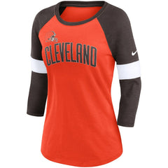 Cleveland Browns Women's Football Pride Slub 3/4 Raglan Sleeve T-Shirt Heathered Orange/Brown