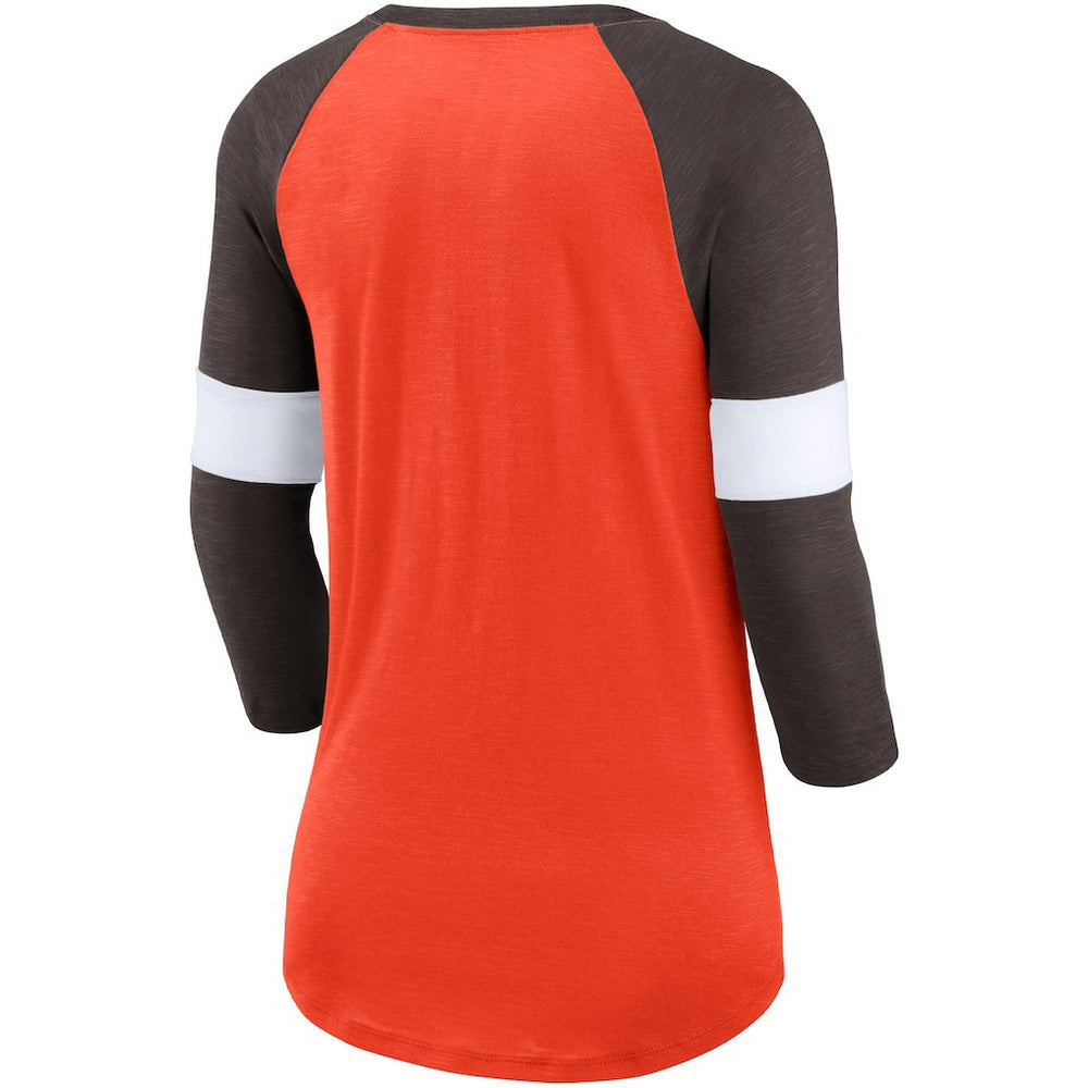 Cleveland Browns Women's Football Pride Slub 3/4 Raglan Sleeve T-Shirt Heathered Orange/Brown
