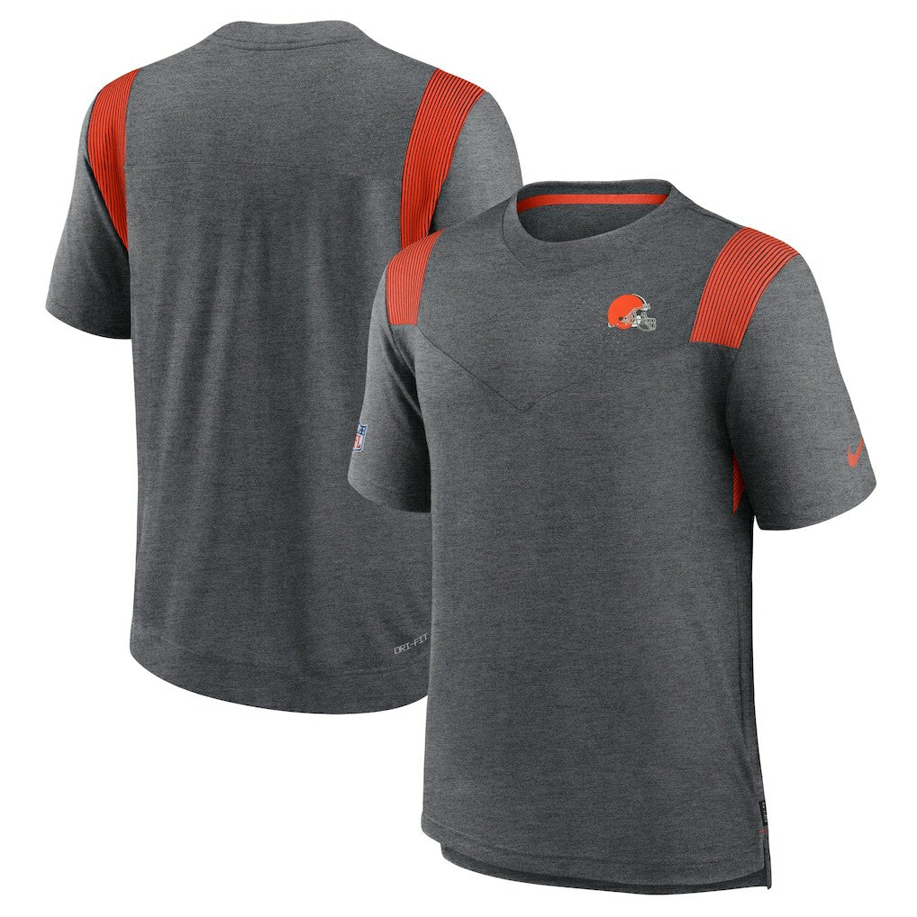 Cleveland Browns Sideline Tonal Logo Performance Player T-Shirt Heather Charcoal