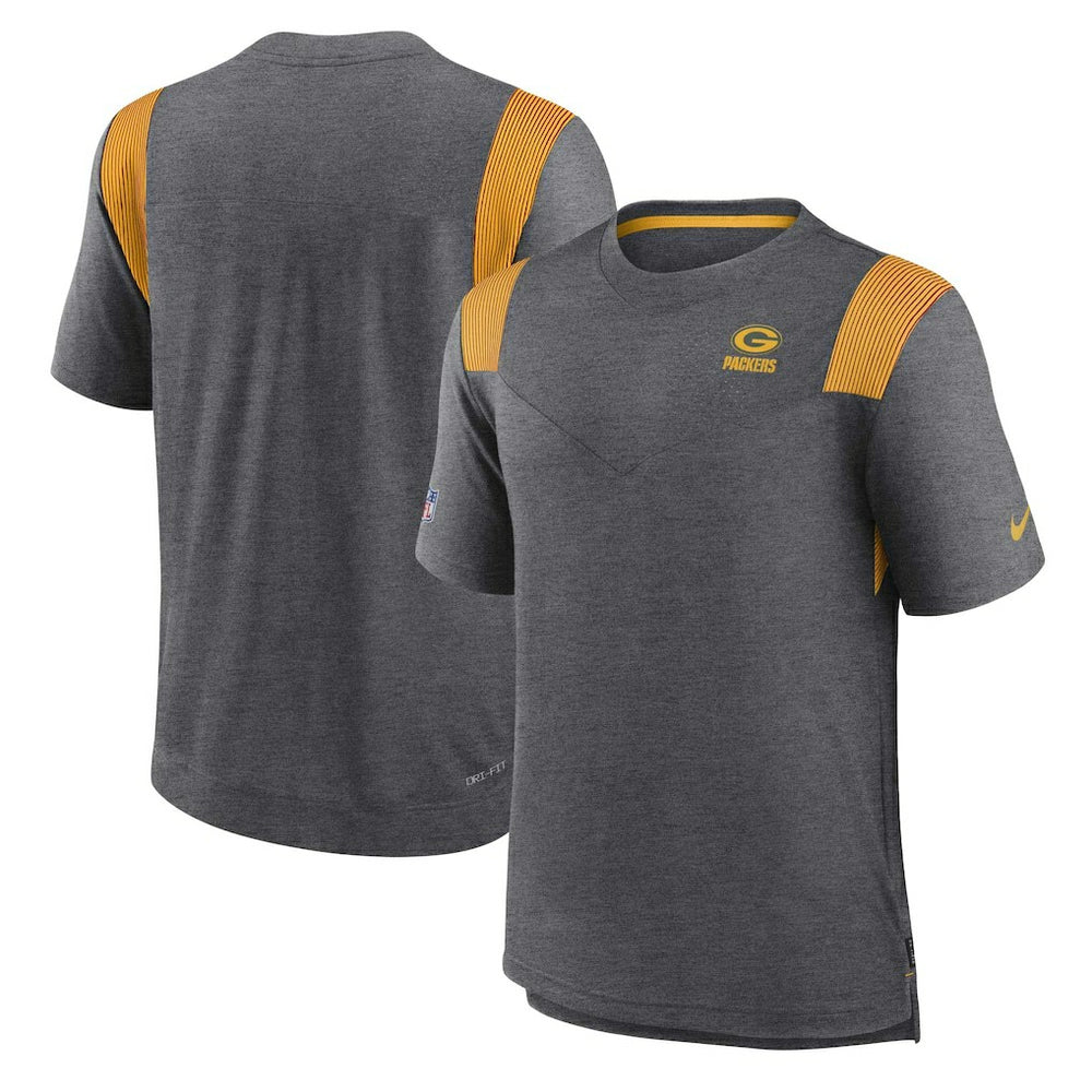 Green Bay Packers Sideline Tonal Logo Performance Player T-Shirt Heather Charcoal