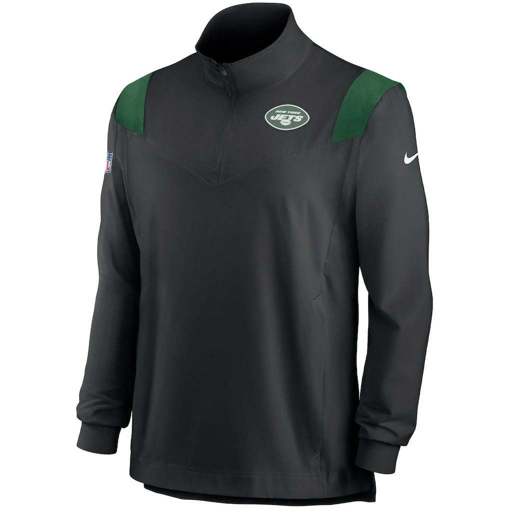 New York Jets Sideline Coach Chevron Lockup Quarter-Zip Long Sleeve Top Black