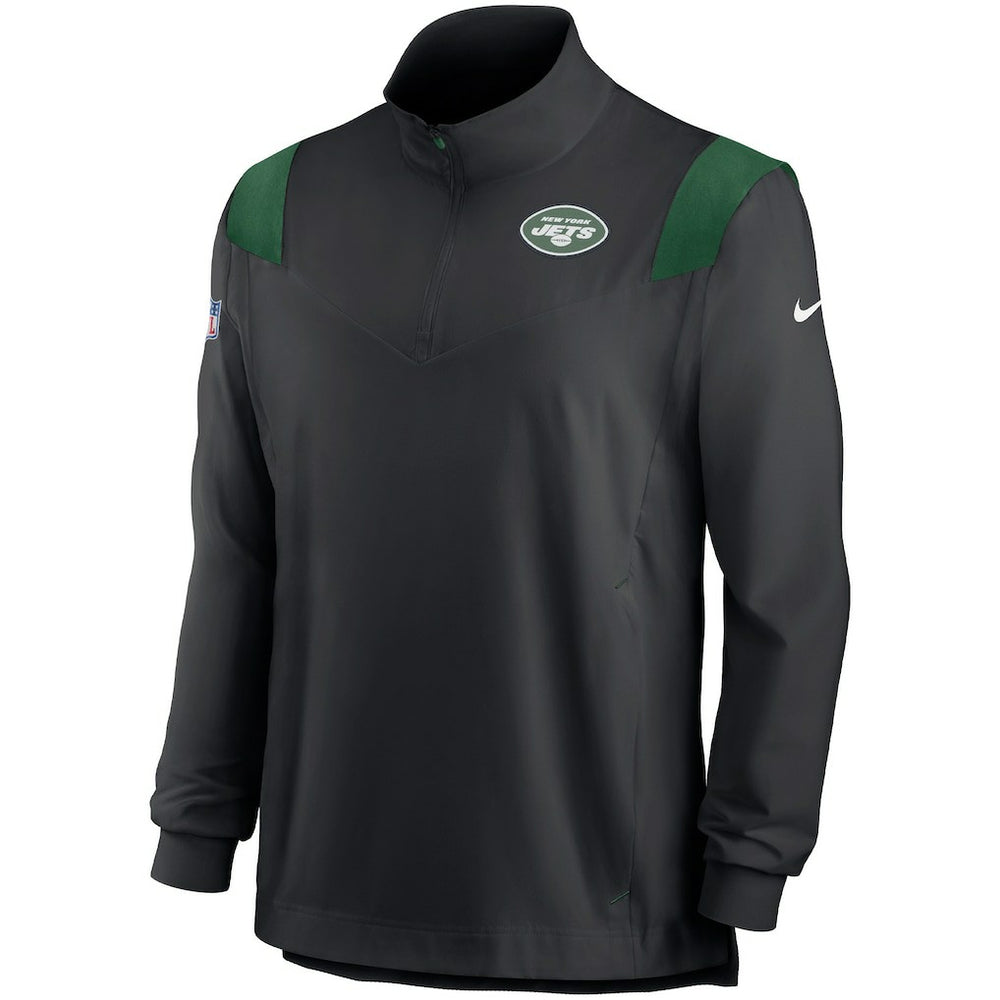 New York Jets Sideline Coach Chevron Lockup Quarter-Zip Long Sleeve Top Black