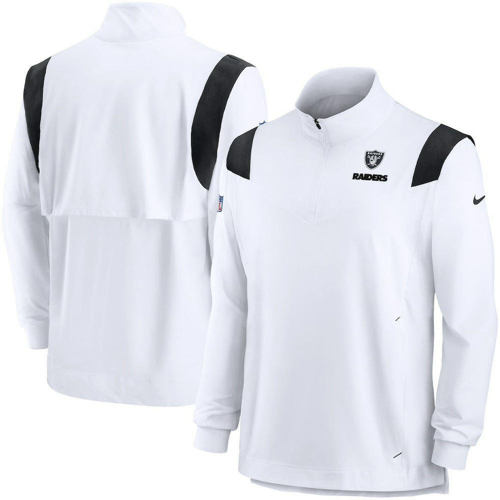 Las Vegas Raiders Sideline Coach Chevron Lockup Quarter-Zip Long Sleeve Top White