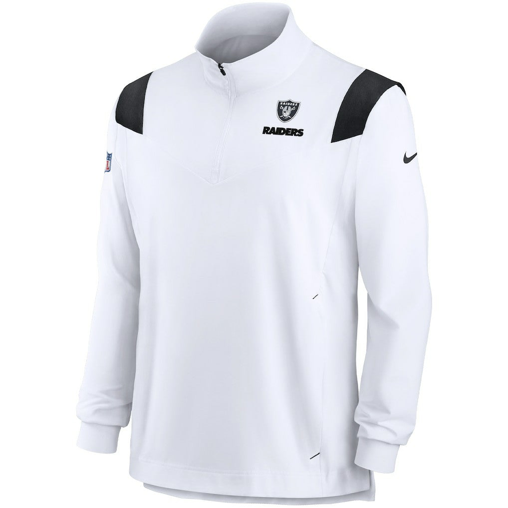 Las Vegas Raiders Sideline Coach Chevron Lockup Quarter-Zip Long Sleeve Top White