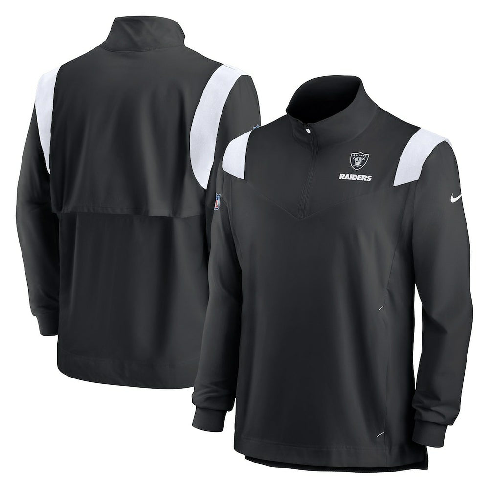 Las Vegas Raiders Sideline Coach Chevron Lockup Quarter-Zip Long Sleeve Top Black