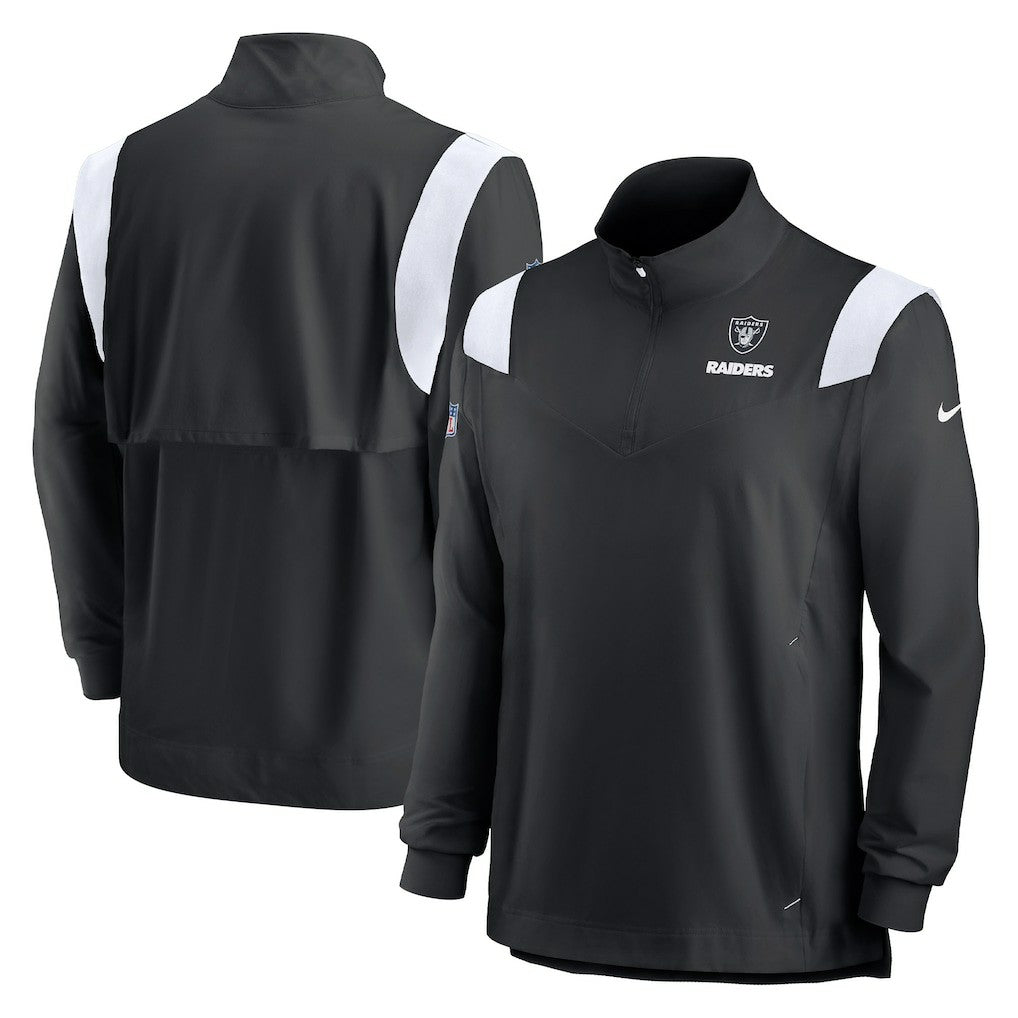 Las Vegas Raiders Sideline Coach Chevron Lockup Quarter-Zip Long Sleeve Top Black