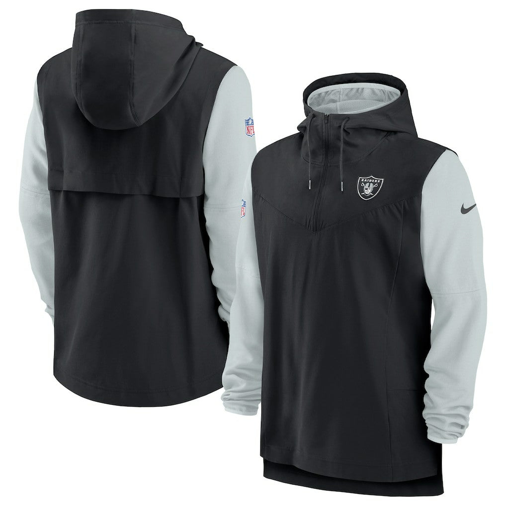 Las Vegas Raiders Sideline Player Quarter-Zip Hoodie Jacket Black/Silver