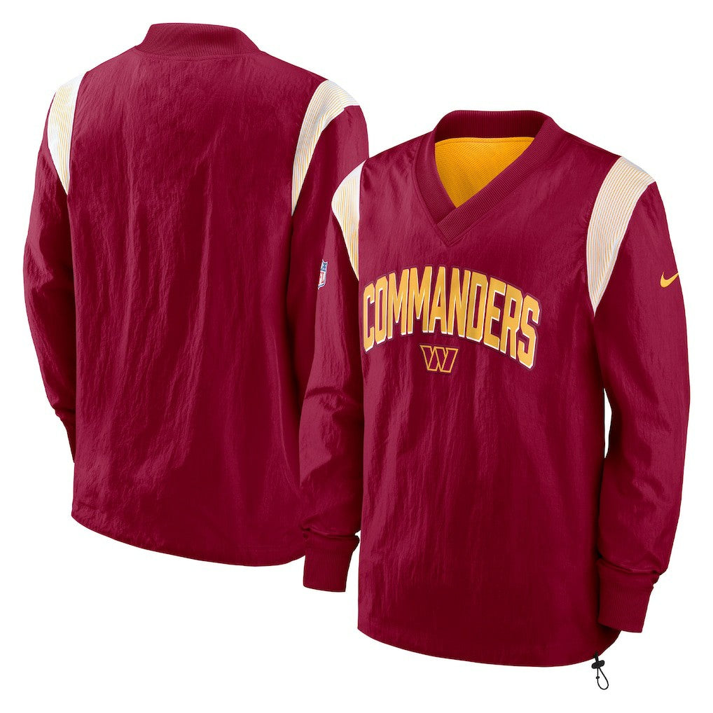 Washington Commanders Sideline Athletic Stack V-Neck Pullover Windshirt Jacket Burgundy
