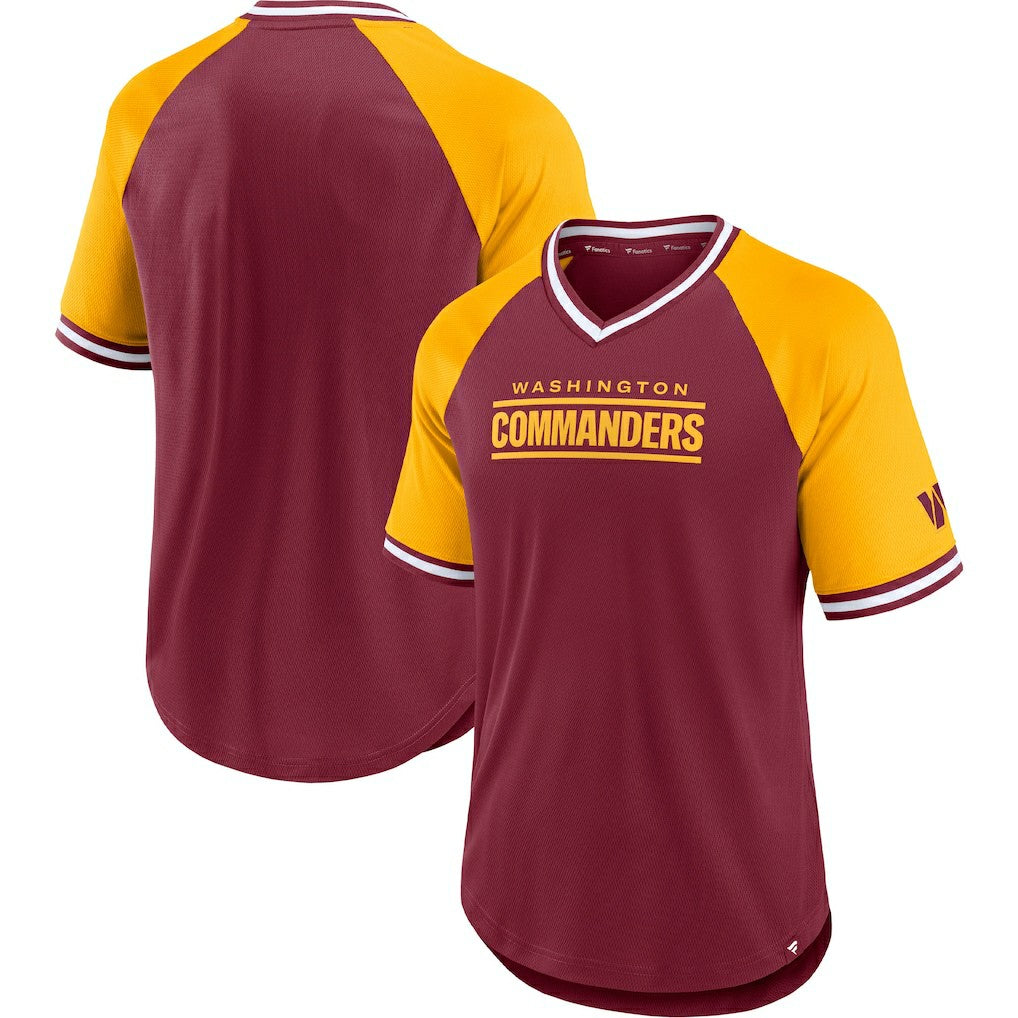 Washington Commanders Second Wind Raglan V-Neck T-Shirt Burgundy/Gold