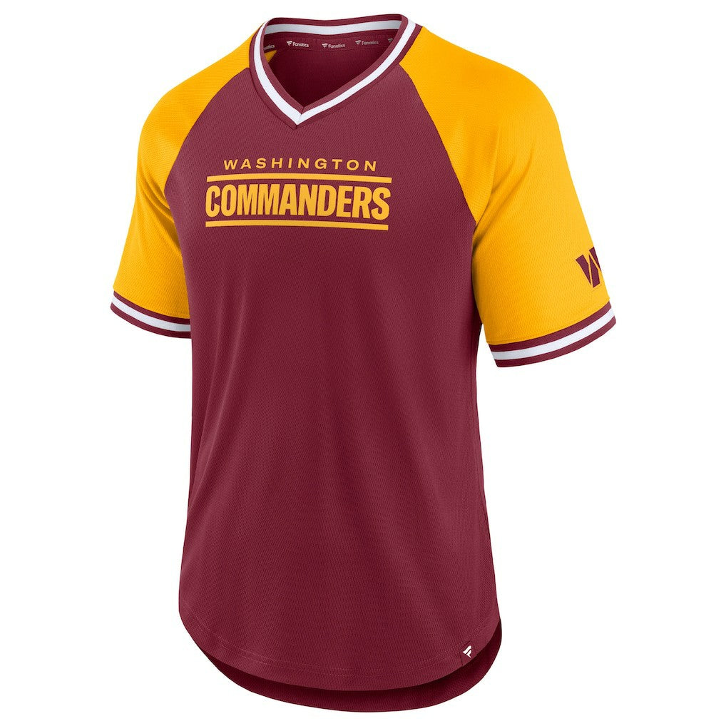 Washington Commanders Second Wind Raglan V-Neck T-Shirt Burgundy/Gold