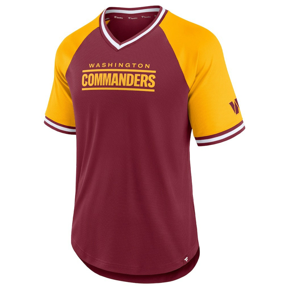 Washington Commanders Second Wind Raglan V-Neck T-Shirt Burgundy/Gold