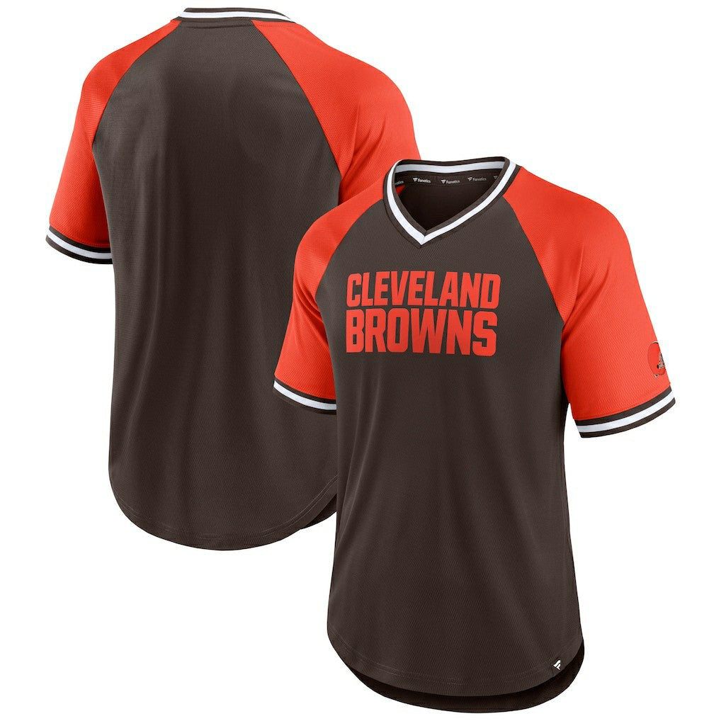 Cleveland Browns Second Wind Raglan V-Neck T-Shirt Brown/Orange