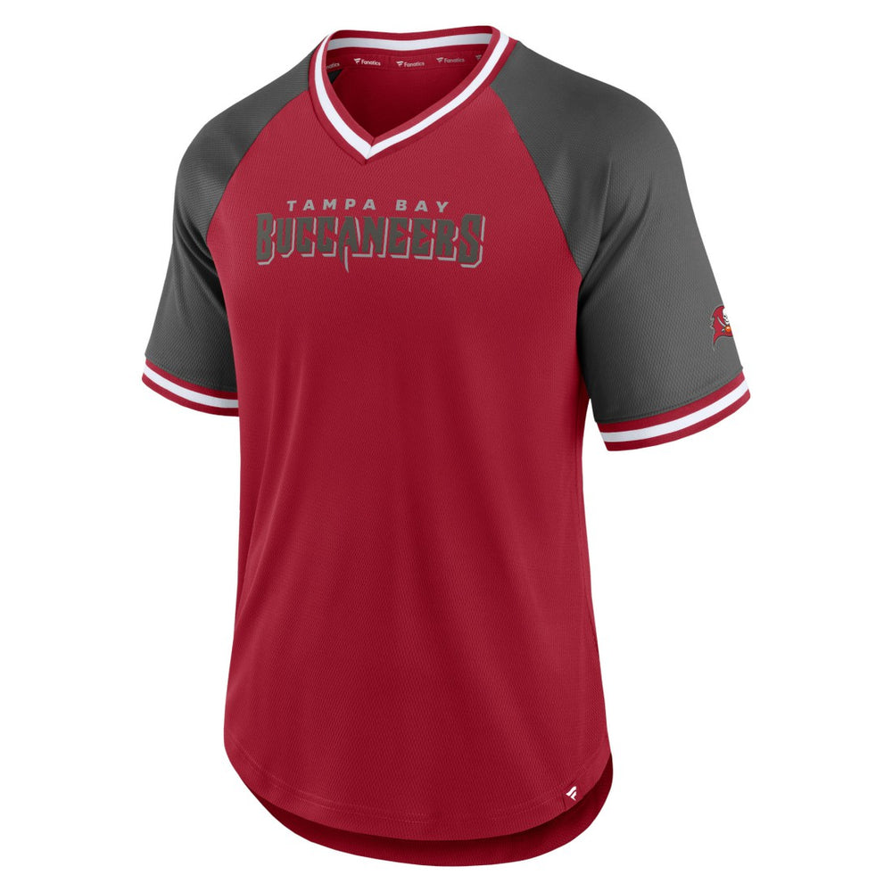 Tampa Bay Buccaneers Second Wind Raglan V-Neck T-Shirt Red/Pewter