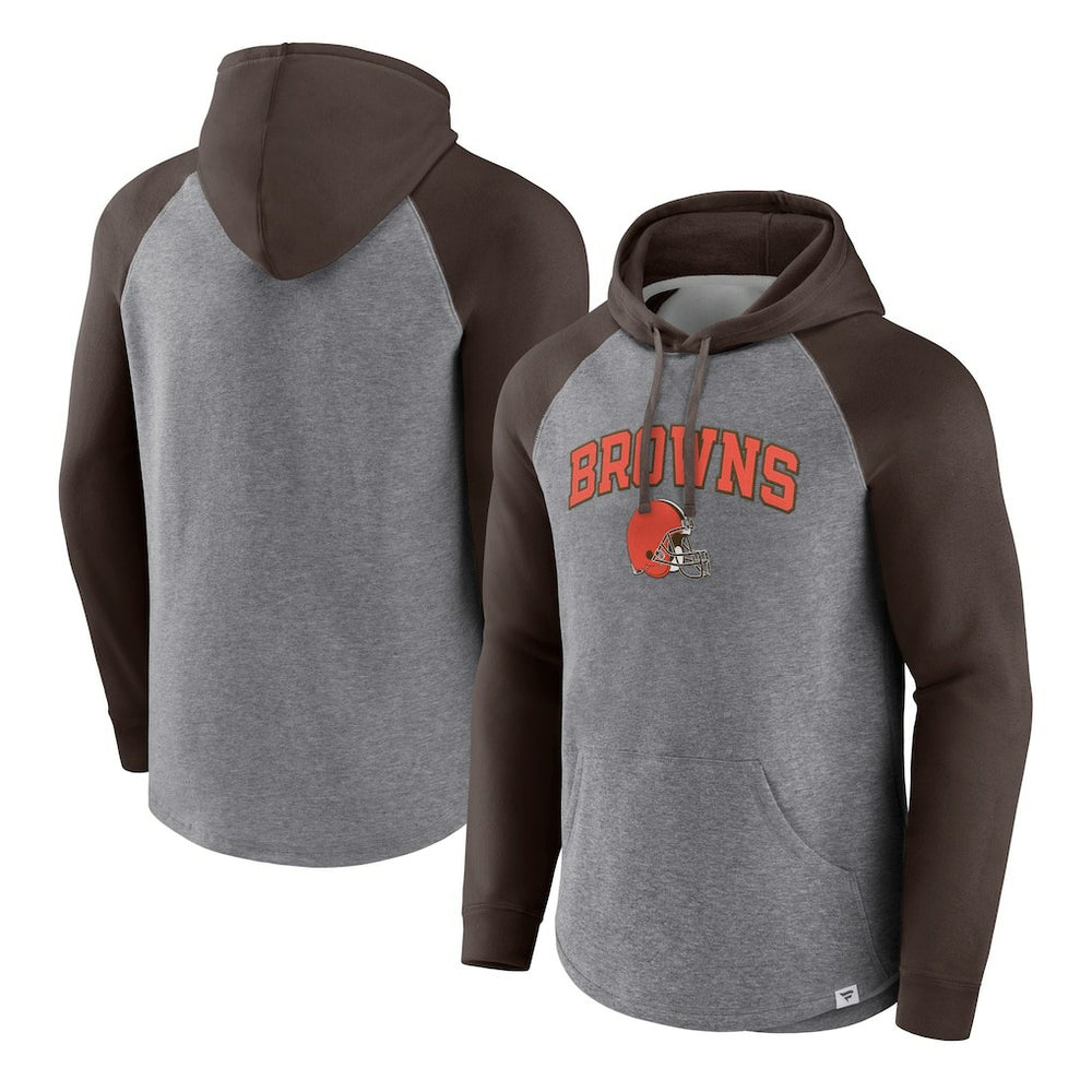 Cleveland Browns By Design Raglan Pullover Hoodie Heathered Gray/Brown