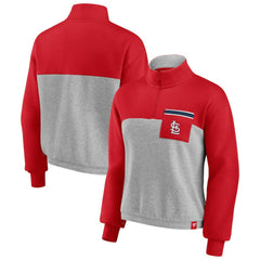 St. Louis Cardinals Fanatics Women's Iconic Cinch Waist Quarter-Zip Top - Red/Heather Gray Tops